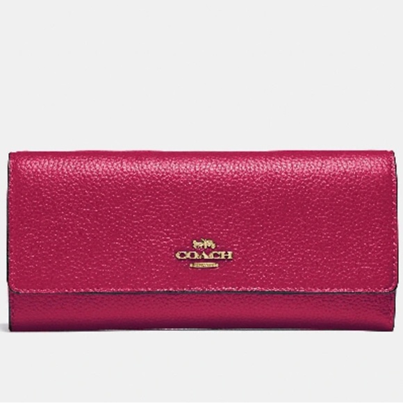 Coach Cherry Red and Gold Soft Leather Trifold - Picture 1 of 16